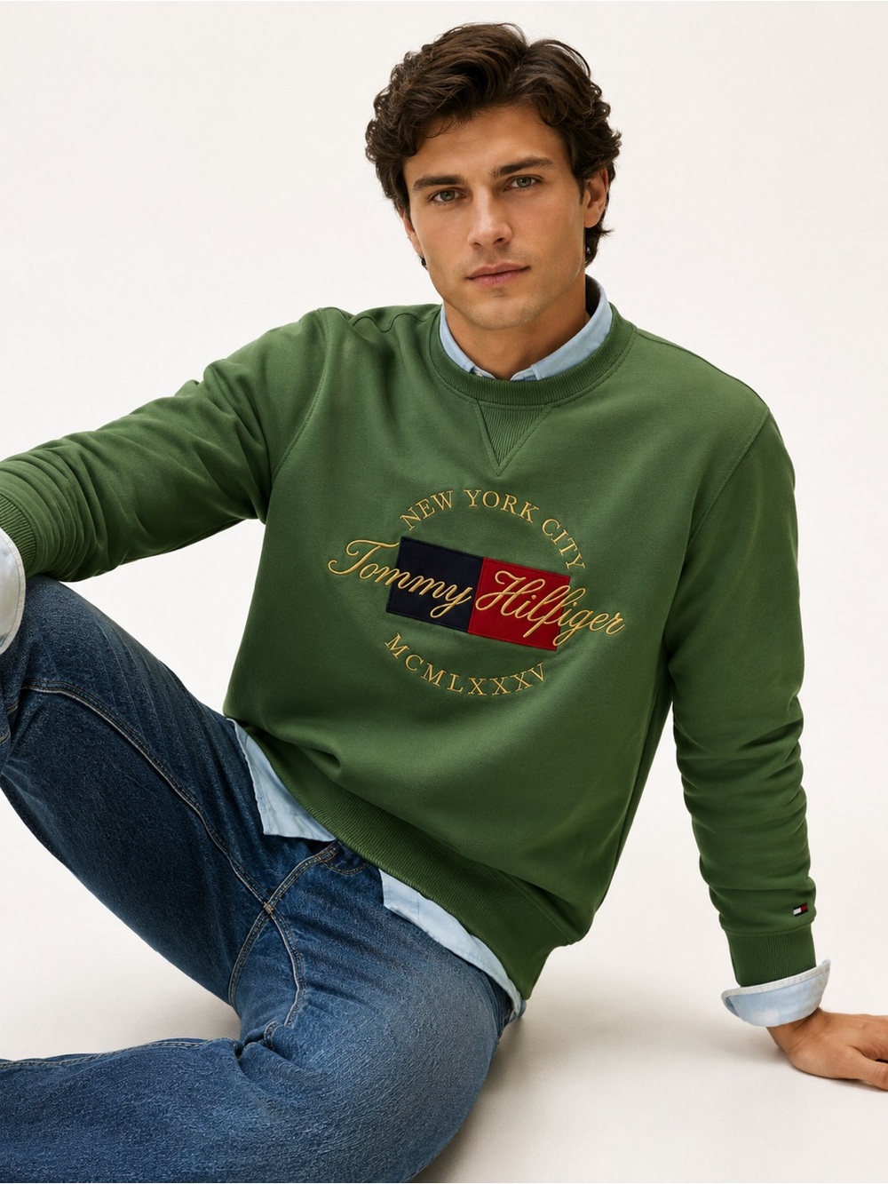 Tommy Hilfiger - Men’s Green Logo Crewneck Sweatshirt - Size Large